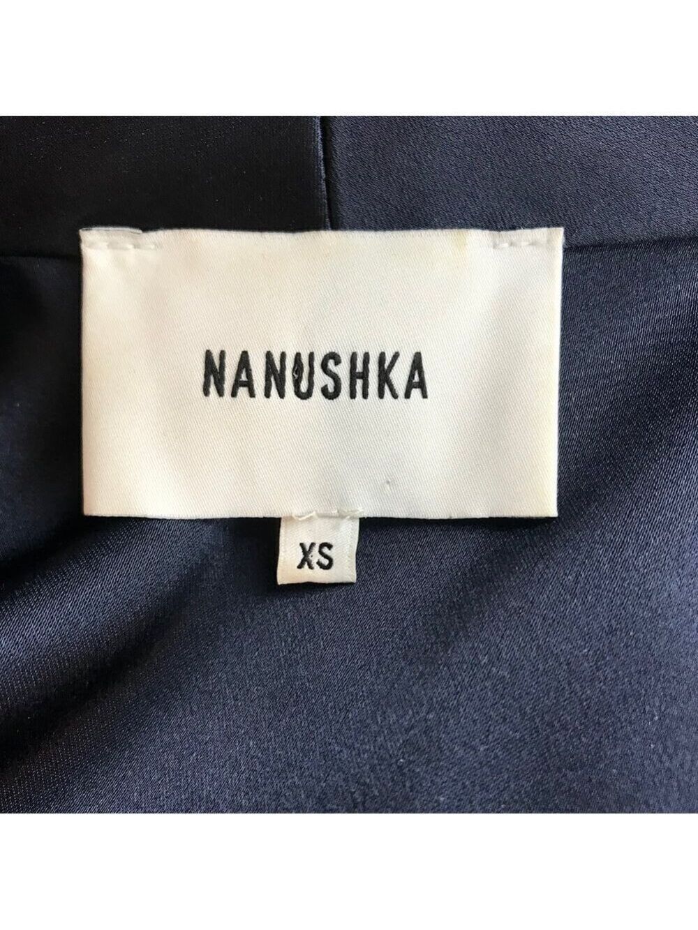 Nanushka Opium Satin Wrap Jacket Navy Blue Size XS - Picture 7 of 8
